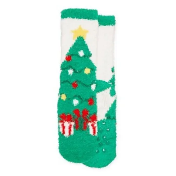MIXIT 1 Pair Christmas Tree Cozy Fleece Non-Slip Slipper Socks Fits Shoe 4-10 - Picture 2 of 7